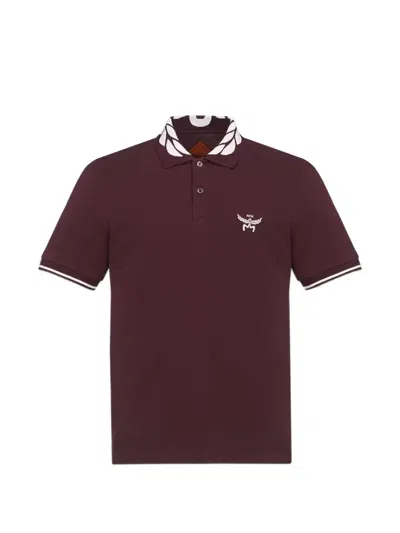 Mcm Logo-embroidered Patterned-collar Polo Shirt In Burgundy