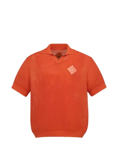 Mcm Logo-patch Open-knit Polo Shirt In Red