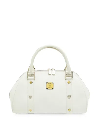 Pre-owned Mcm Logo-plaque Leather Handbag In White