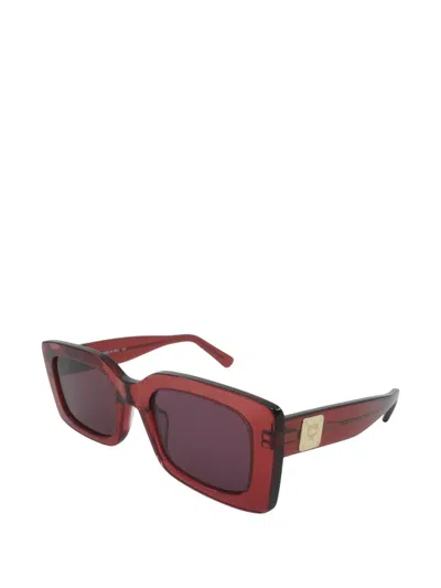 Mcm Logo-plaque Rectangle-frame Sunglasses In Burgundy