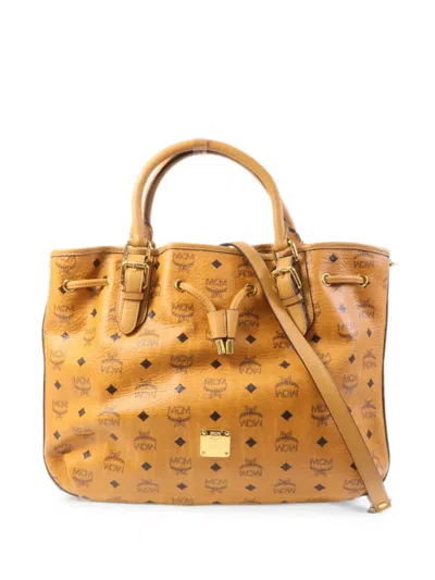 Pre-owned Mcm Logo-print Tote Bag In Brown