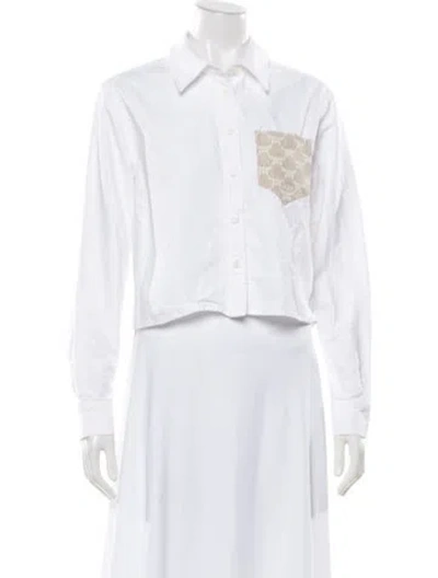 Pre-owned Mcm Long Sleeve Button-up Top In White