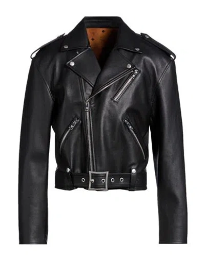Mcm Cropped Rider Jacket In Lamb Leather In Blue
