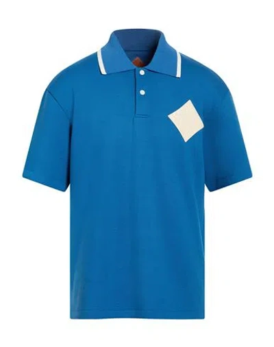 Mcm Man Polo Shirt Azure Size L Cotton, Polyester, Elastane In Blue