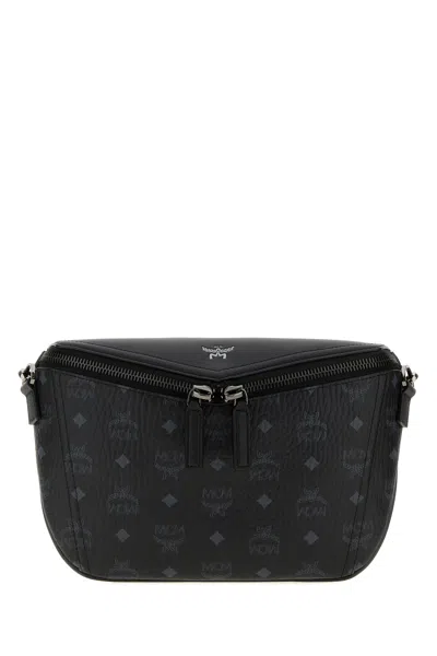 Mcm Printed Canvas Diamond Belt Bag In Black