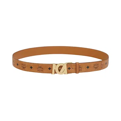 Pre-owned Mcm M-art Vi 24k Belt 'cognac' | Tan | Men's Size Onesize