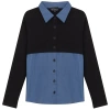 Mcm Maternity Contrast Collar Denim Panel Button Front Blouse In Multi