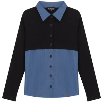 Mcm Maternity Contrast Collar Denim Panel Button Front Blouse In Multi