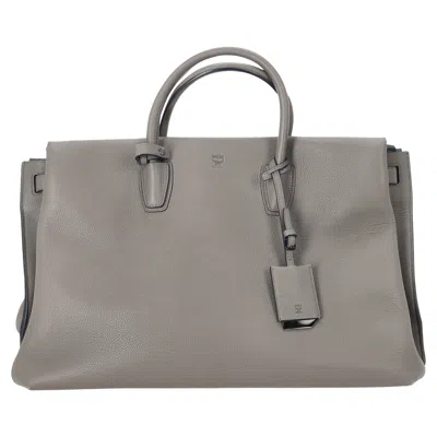 Mcm Maxim Tote Bag In Grey Leather In Gray