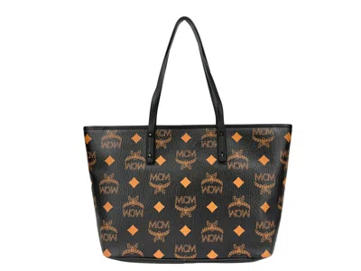 Mcm Aren Black Leather Shoulder Tote Women's Bag In Silver