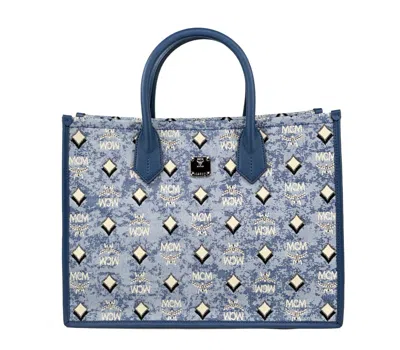 Mcm Aren Munchen Denim Tote Women's Bag In Silver