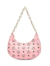 Mcm Small Aren Monogram Crescent Hobo Bag In Pink