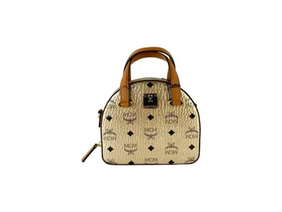 Mcm Half Moon Mini Round Top Tote Crossbody Women's Bag In Neutral