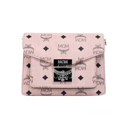 Mcm Signature Patricia Leather Mini Flap Lock Crossbody Women's Bag In Silver