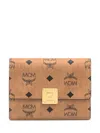 Mcm Logo Print Brown Wallet With Chain Strap In Brown