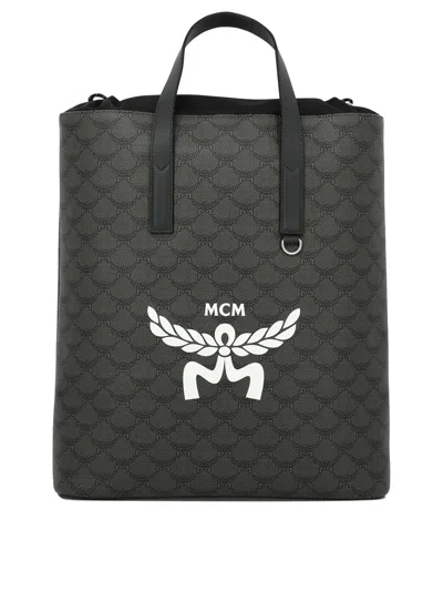 Mcm Medium Himmel Lauretos Monogrammed Backpack In Black