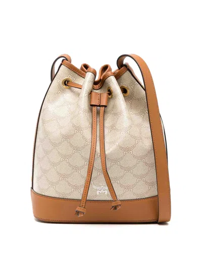 Mcm Medium Himmel Drawstring Bag In Sand