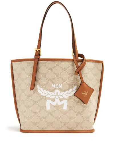 Mcm Medium Himmel Lauretos Leather Tote Bag In Neutrals