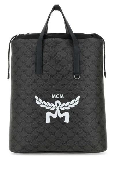 Mcm Medium Himmel Lauretos Monogrammed Backpack In Black