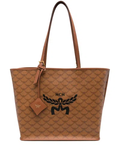 Mcm Medium Himmel Lauretos Logo Printed Tote Bag In Marrón