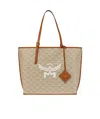 Mcm Medium Himmel Lauretos Logo Printed Tote Bag In Beige/oatmeal