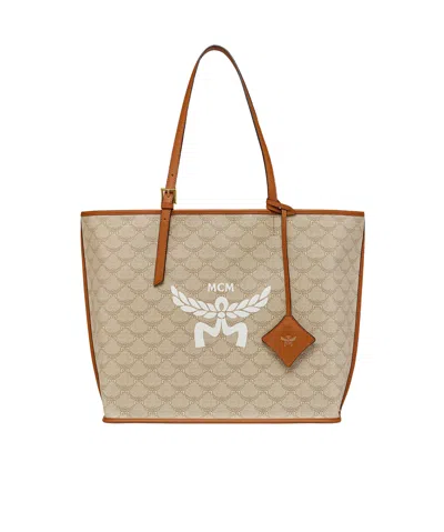 Mcm Medium Lauretos Handbag In Beige/oatmeal