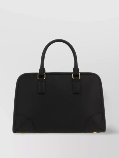 Mcm Medium Leather Boston Bag With Detachable Strap In Black