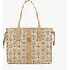 Mcm Medium Liz Reversible Shopper In Beige+black Logo