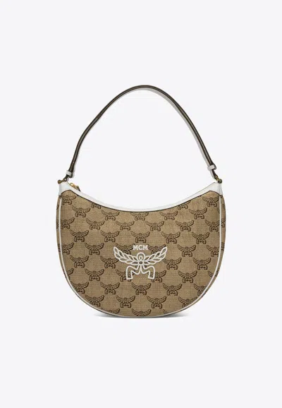 Mcm Medium Monogram Jacquard Hobo Bag In Beige