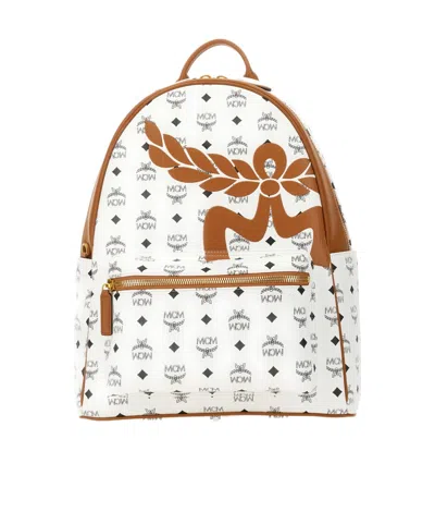 Mcm Medium Stark Mega Laurel Visetos Zipped Backpack In White