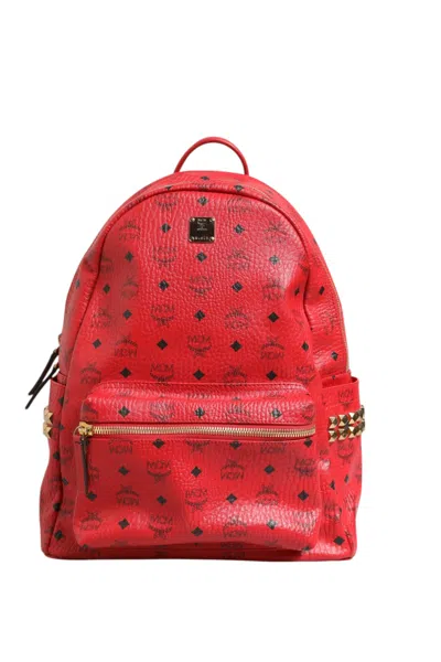Pre-owned Mcm Medium Stark Studded Visetos Backpack - Women's Red ()