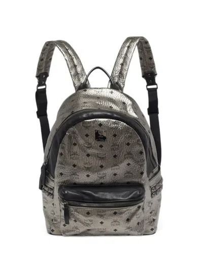 Pre-owned Mcm Medium Stark Visetos Backpack In Silver