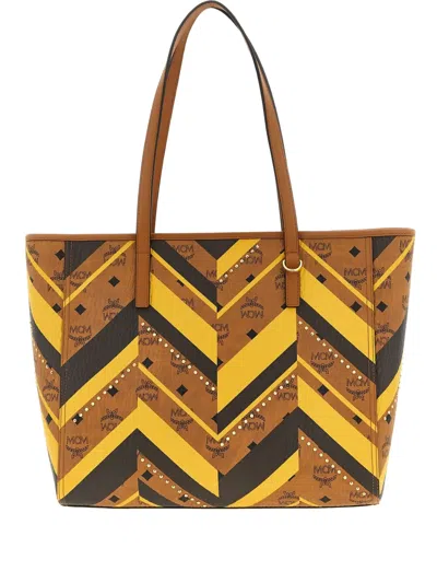 Mcm Medium Toni Geometric-pattern Tote Bag In Brown