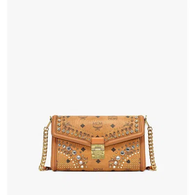 Mcm Medium Tracy Crossbody In Crystal Visetos In Brown