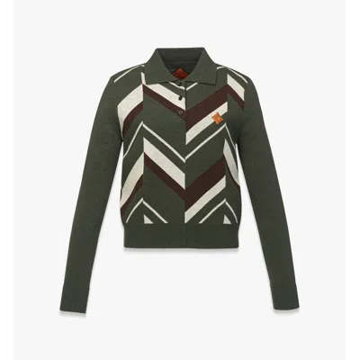 Mcm Mega Herringbone Polo Sweater In Wool Jacquard In Metallic