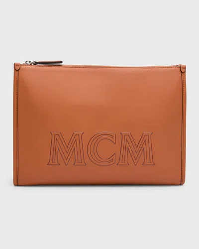 Mcm Men's Aren Large Leather Crossbody Bag In Cognac