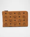 Mcm Men's Aren Monogram Leather Crossbody Bag In Morel Grey