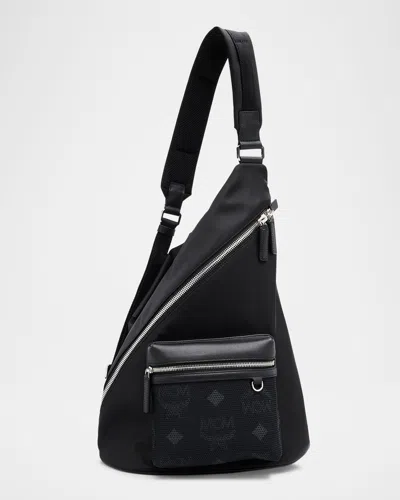 Mcm Men's Aren Nylon And Leather Sling Bag In Black