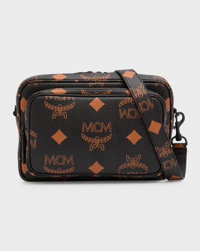 Mcm Men's Aren Maxi Monogram Small Crossbody Bag In Black