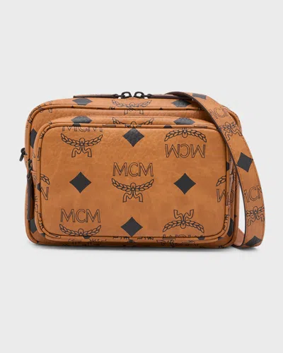 Mcm Men's Aren Visetos Small Crossbody Bag In Cognac
