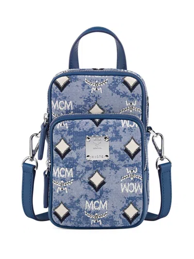 Mcm Men's Jacquard Monogram Crossbody Bag In Blue