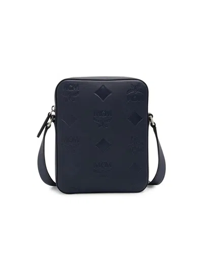 Mcm Men's Klassik Monogram-embossed Leather Crossbody Bag In Blue