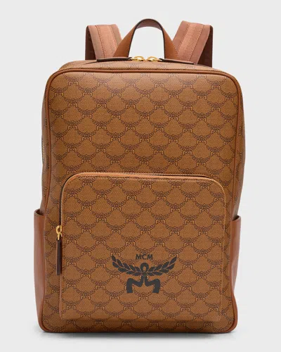 Mcm Men's Lauretos Coated Canvas And Leather Backpack In Cognac