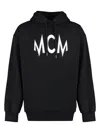 Mcm Floral Print Logo Hoodie In Organic Cotton In Black