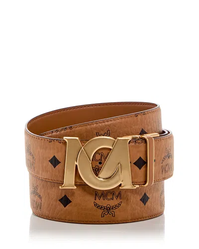 Mcm Men's M-art Reversible Visetos Leather Belt In Cognac