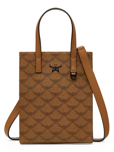 Mcm Men's Maxi Monogram Visetos Tote Bag In Brown
