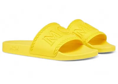 Pre-owned Mcm Men's  Big Logo Rubber Slides Sneakers In Yellow