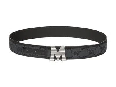 Pre-owned Mcm Men's  Claus Fluted M Loretos Jacquard Reversible Belt In Black/grey In Multi