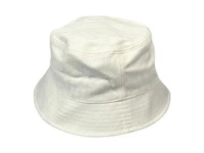 Pre-owned Mcm Men's  Cubic Logo Denim Jacquard Bucket Hat In White