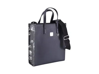 Pre-owned Mcm Men's  Floral Leather Portuna Tote In Black/blue In Multi